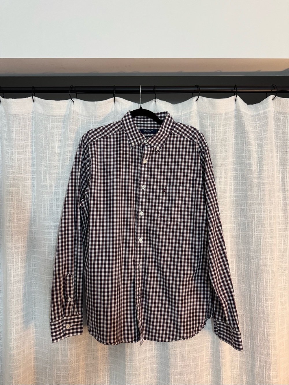 Nautica Men's Maroon, Navy & White Gingham Button-Down Shirt - Large